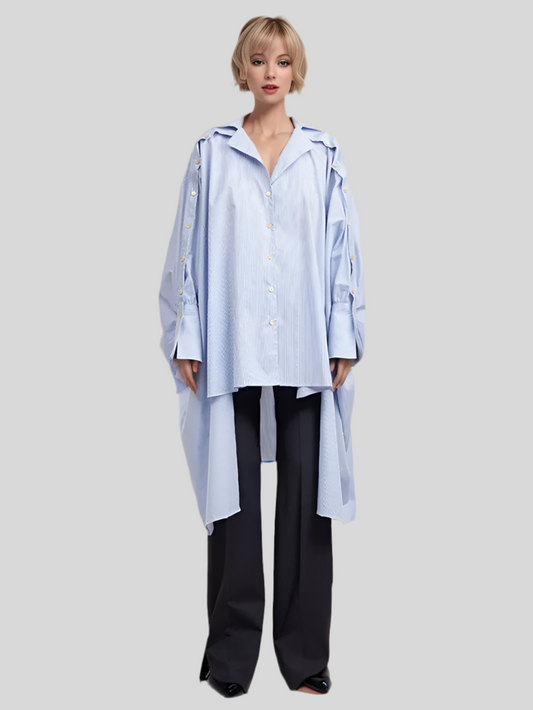 Oversized Button-Down Shirt with Draped Sleeves