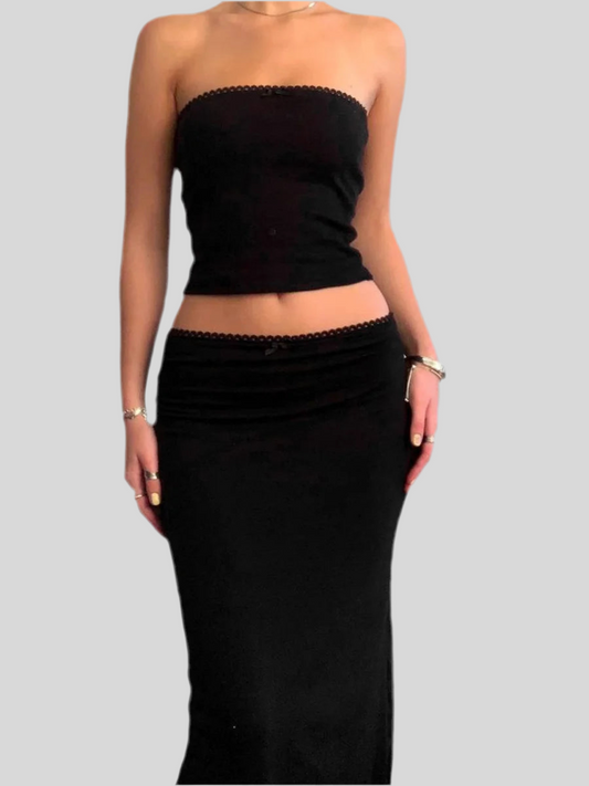 Midnight Elegance Tube Top & Maxi Skirt Set