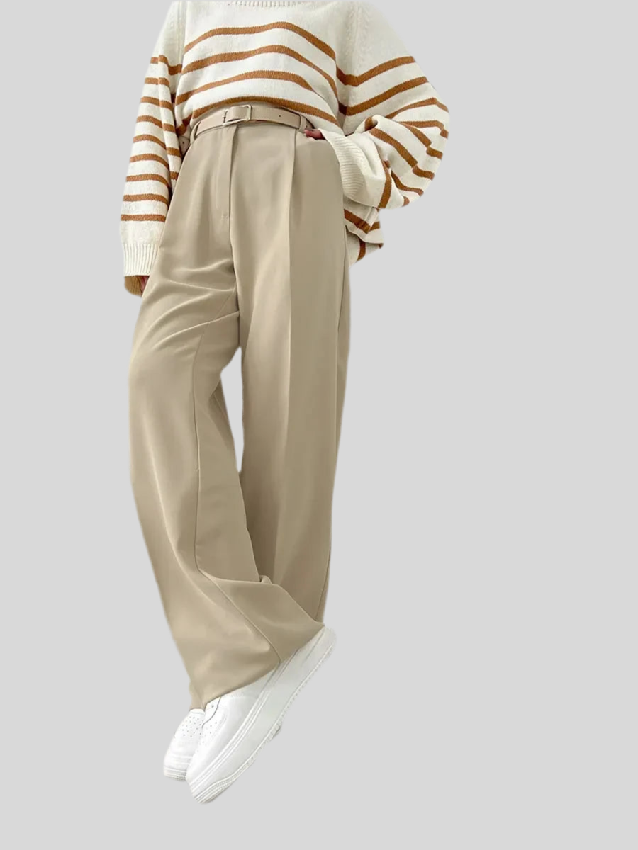 High-Waisted Wide-Leg Trousers with Belt