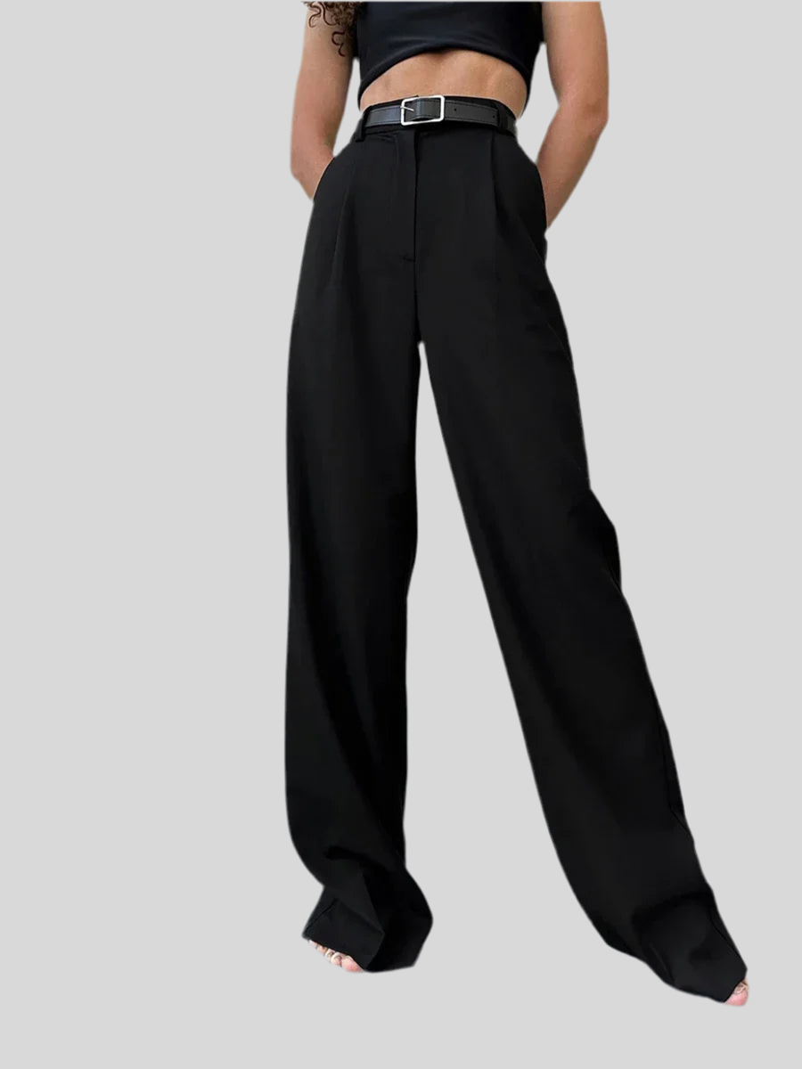 High-Waisted Wide-Leg Trousers with Belt