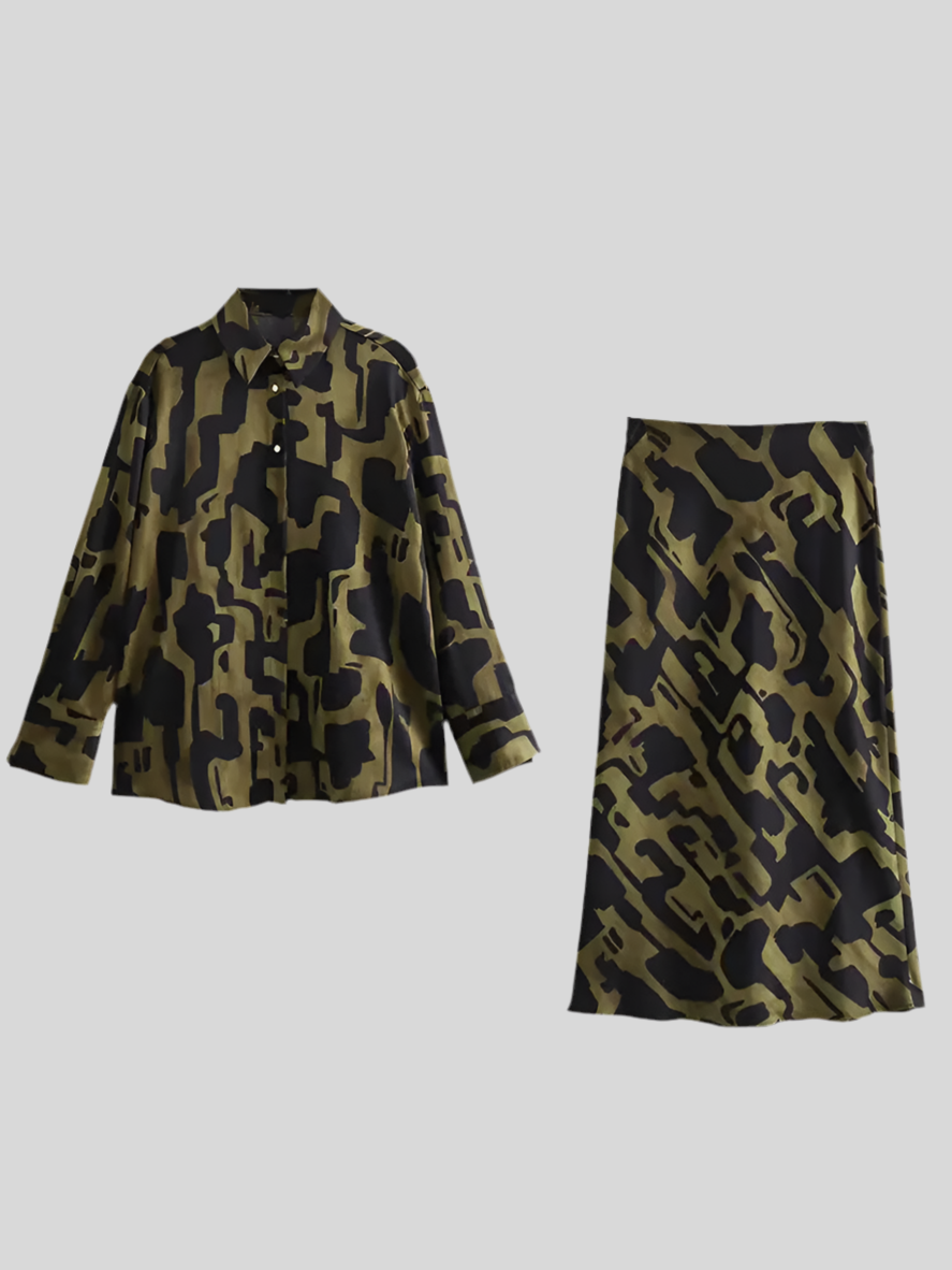 Abstract Print Shirt & Skirt Set