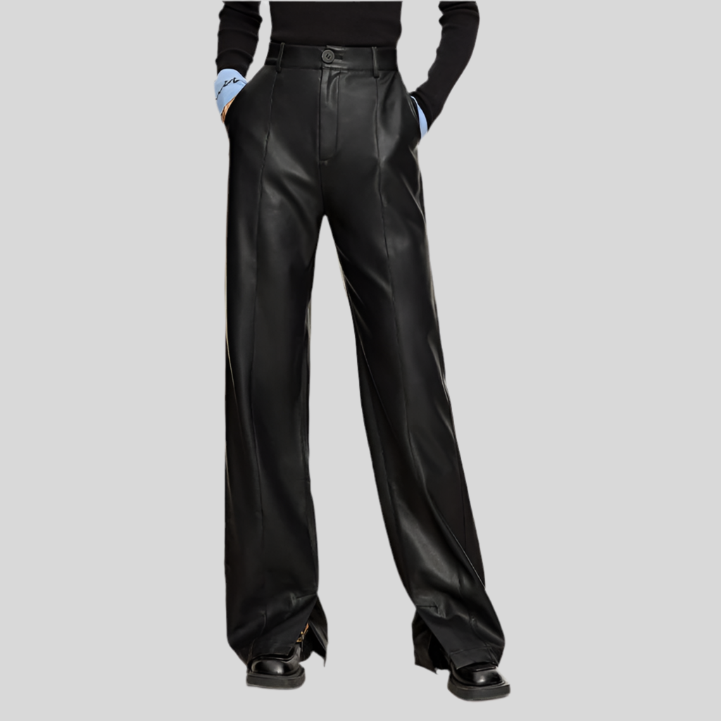 High-Waisted Faux Leather Wide-Leg Trousers