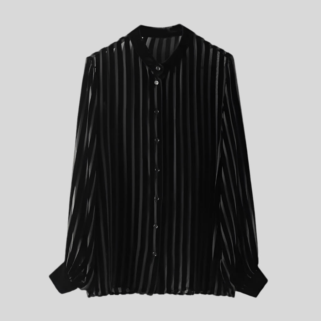 Black Velvet Striped Sheer Shirt