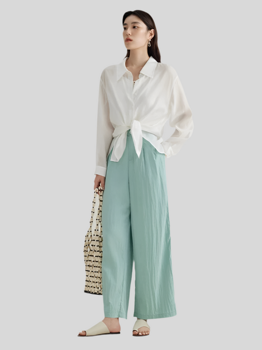 High-Waisted Wide-Leg Pleated Pants