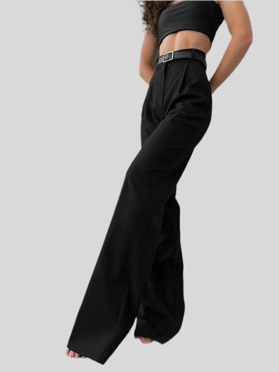 High-Waisted Wide-Leg Trousers with Belt