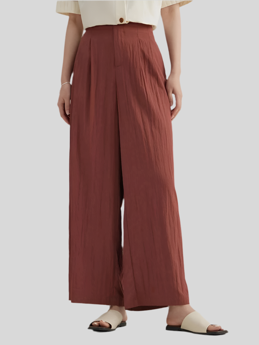 High-Waisted Wide-Leg Pleated Pants