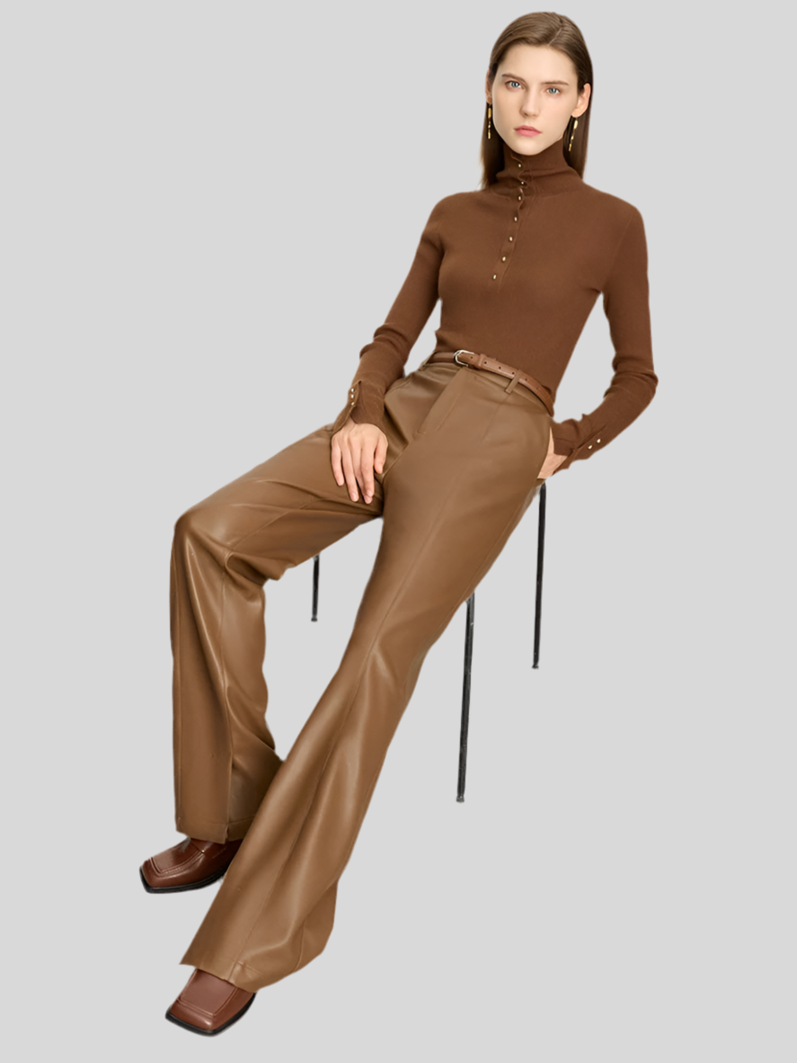 High-Waisted Faux Leather Wide-Leg Trousers