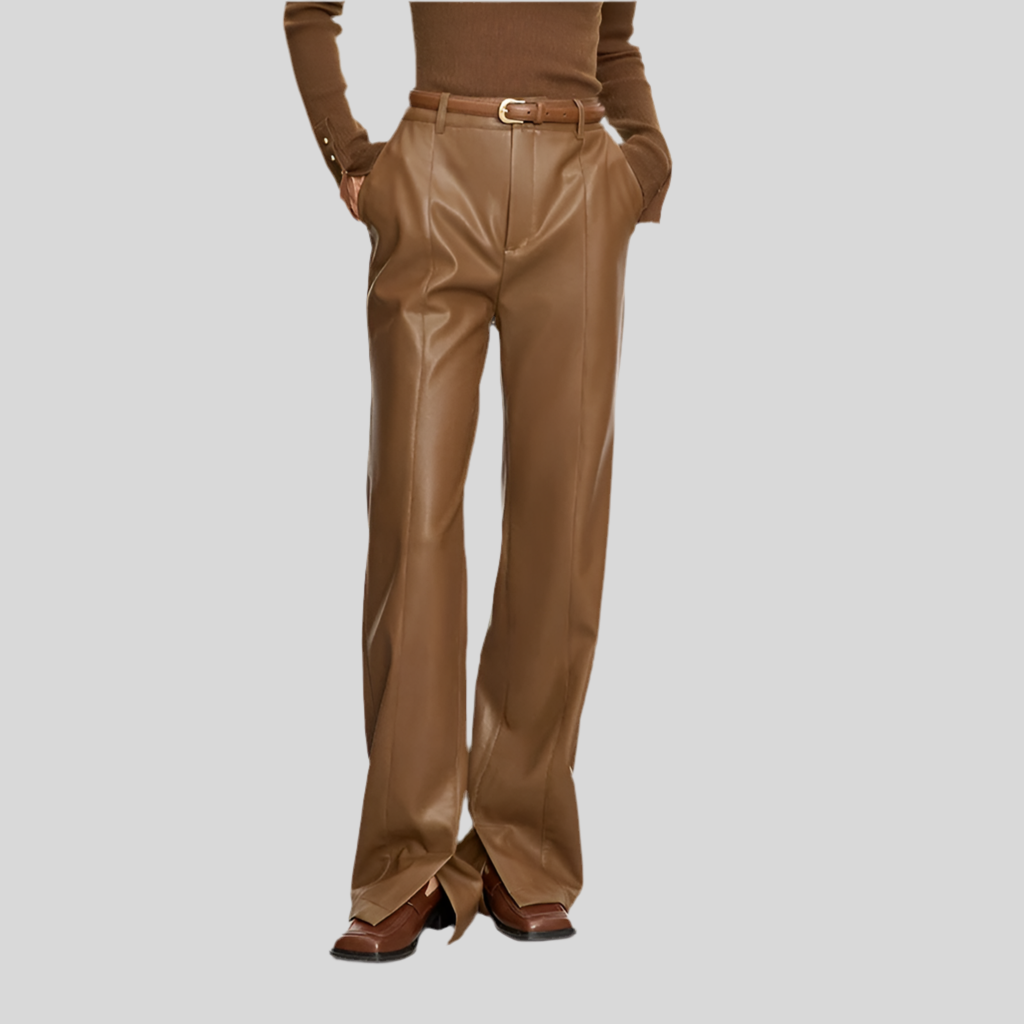 High-Waisted Faux Leather Wide-Leg Trousers