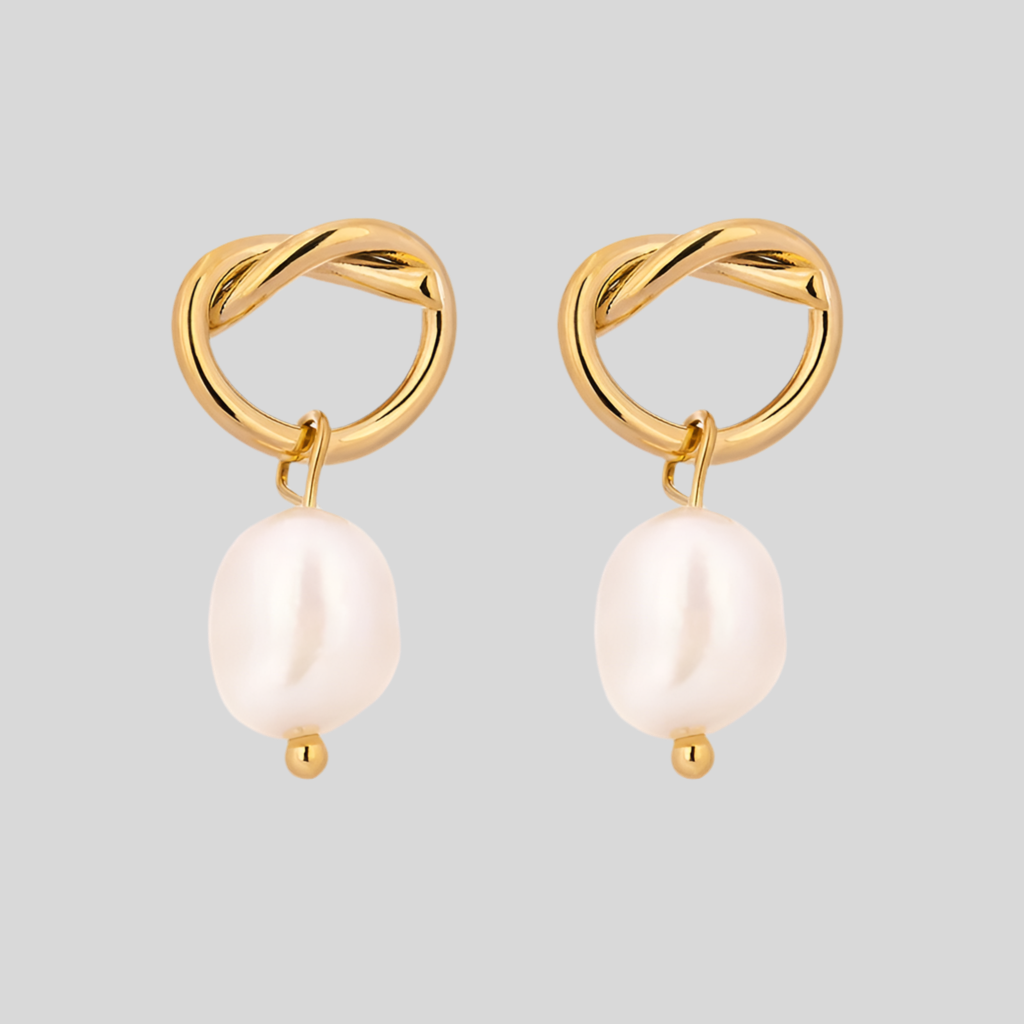 Gold Knot & Pearl Drop Earrings