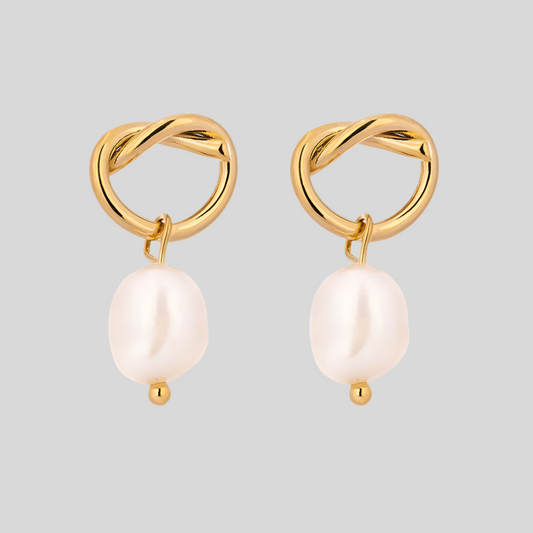 Gold Knot & Pearl Drop Earrings