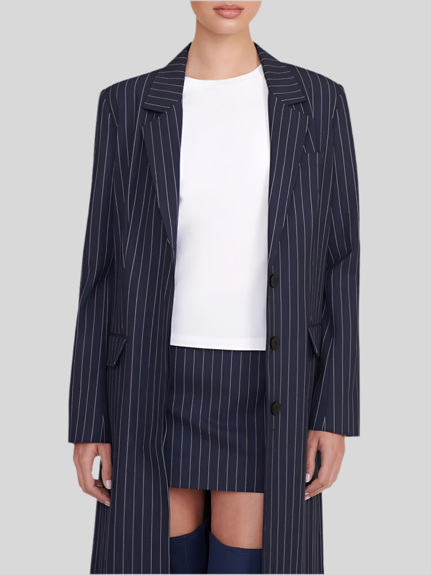 Pinstripe Longline Blazer & Mini Skirt Set