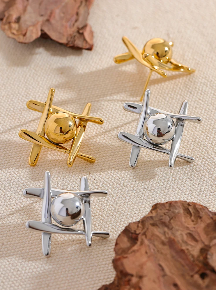 Geometric Sphere & Cross Stud Earrings