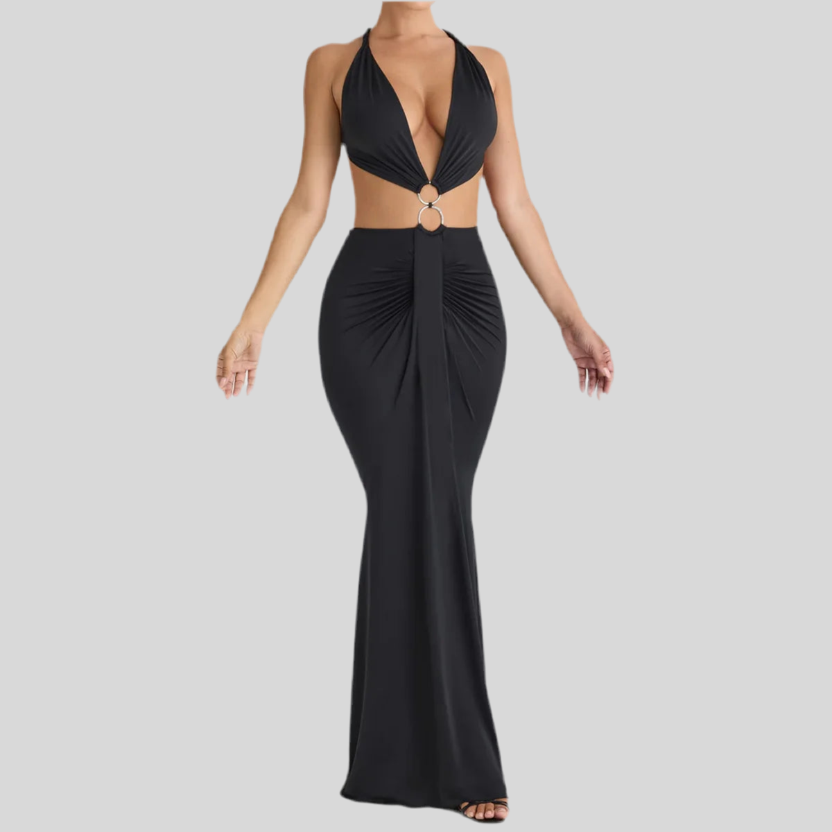 Sultry Cut-Out Maxi Dress with Ring Detailing