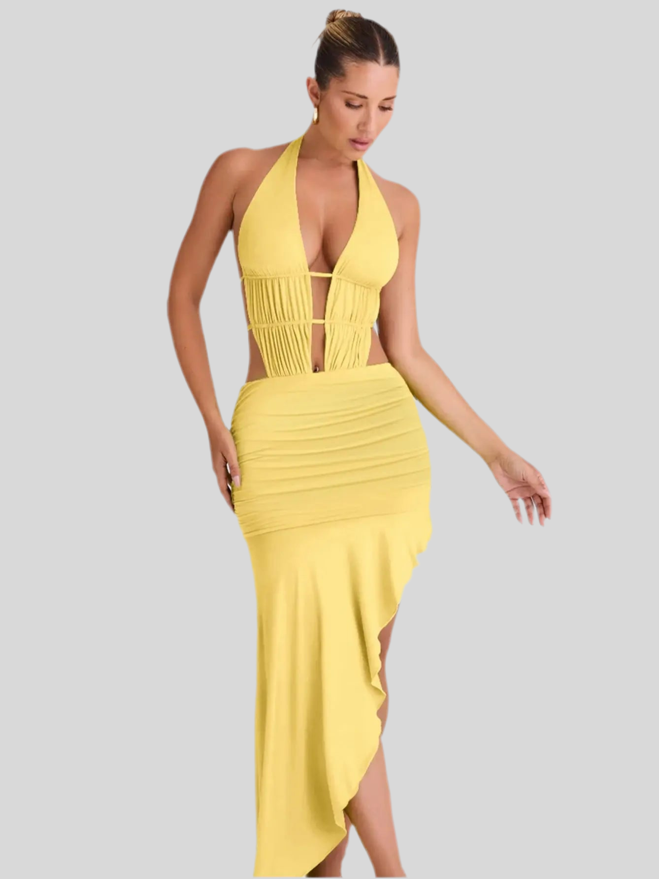 Vibrant Yellow Haltered Maxi Dress