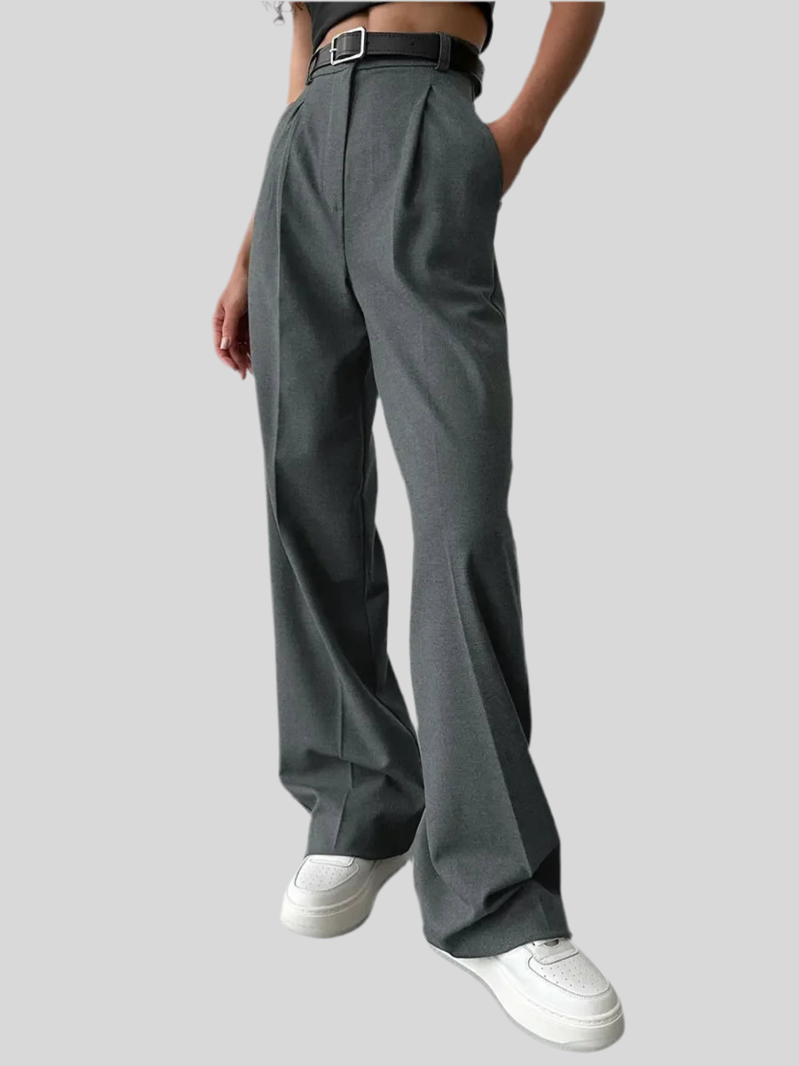 High-Waisted Wide-Leg Trousers with Belt