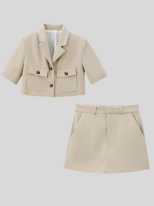 Chic Cropped Blazer and Mini Skirt Set