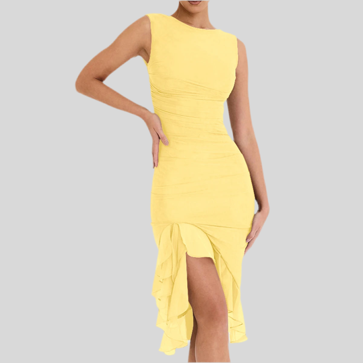 Ruffled High-Low Body-con Dress