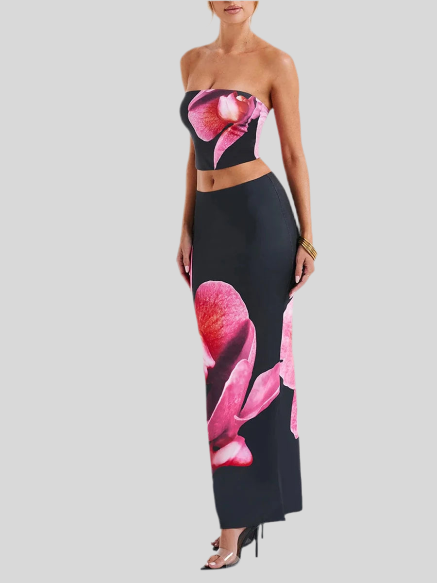 Orchid Bloom Tube Top & Maxi Skirt Set