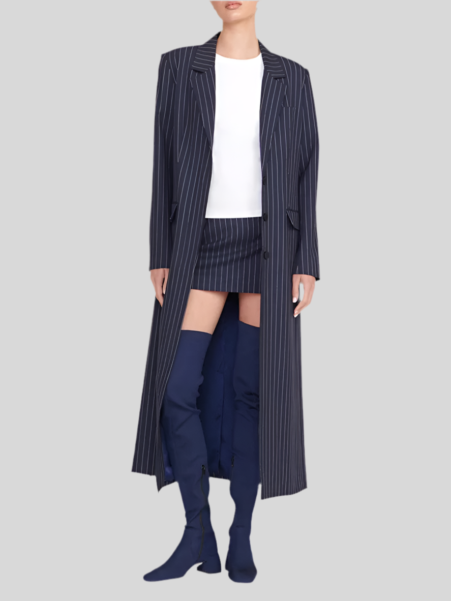 Pinstripe Longline Blazer & Mini Skirt Set