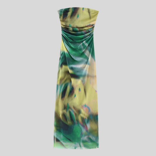 Abstract Print Strapless Dress