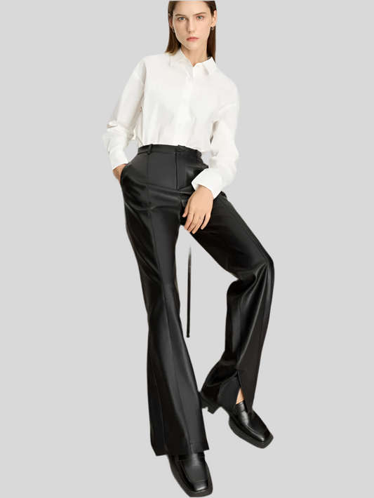 High-Waisted Faux Leather Wide-Leg Trousers