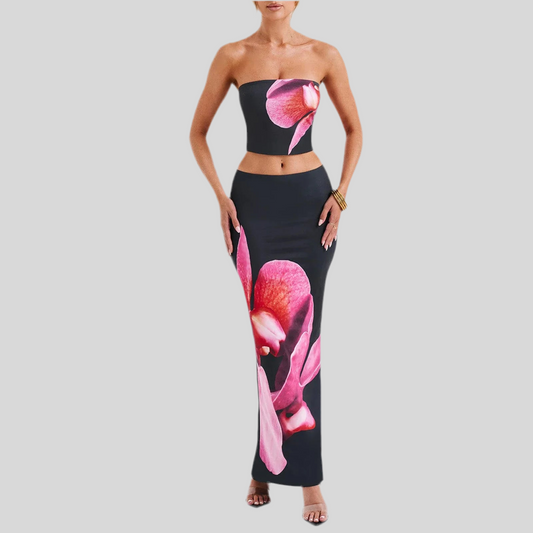 Orchid Bloom Tube Top & Maxi Skirt Set