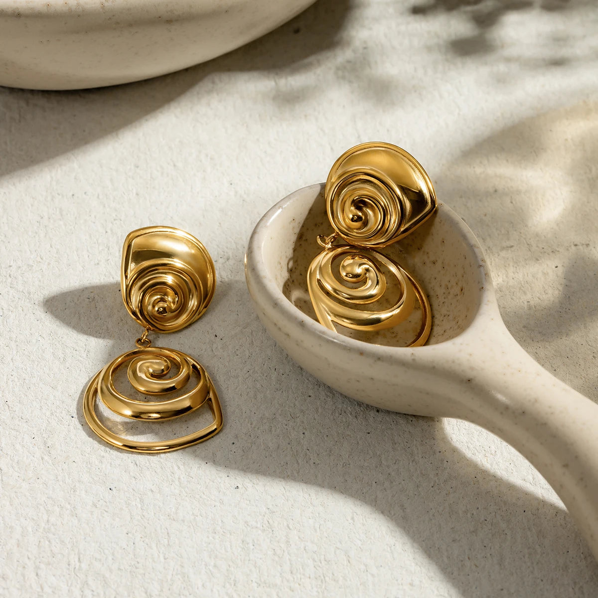 Gold Spiral Statement Earrings