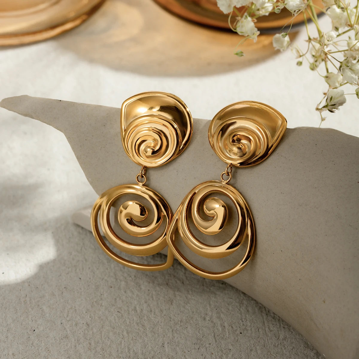 Gold Spiral Statement Earrings