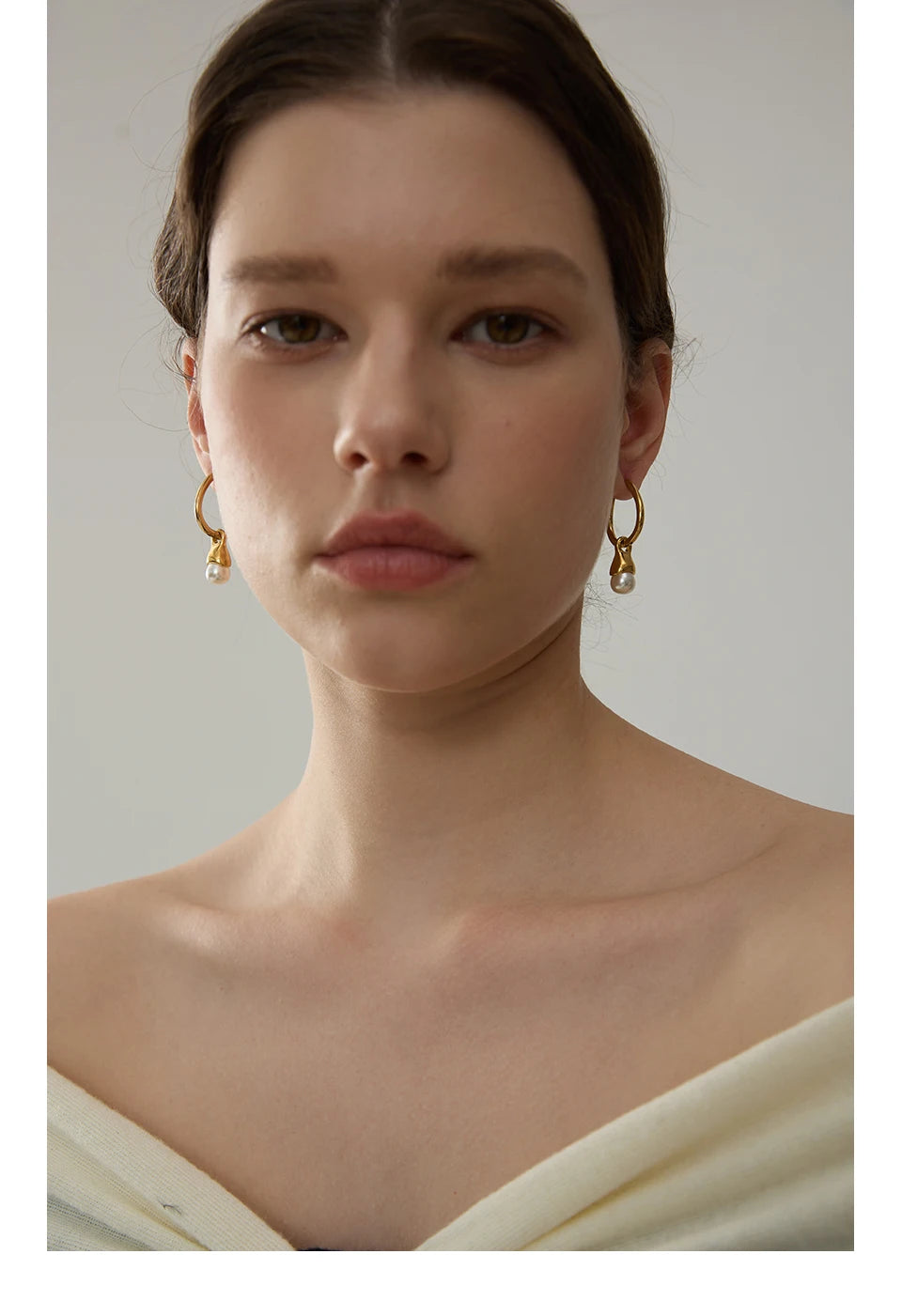 Classic Gold Pearl Drop Hoop Earrings