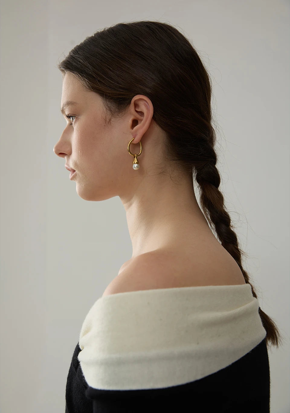 Classic Gold Pearl Drop Hoop Earrings